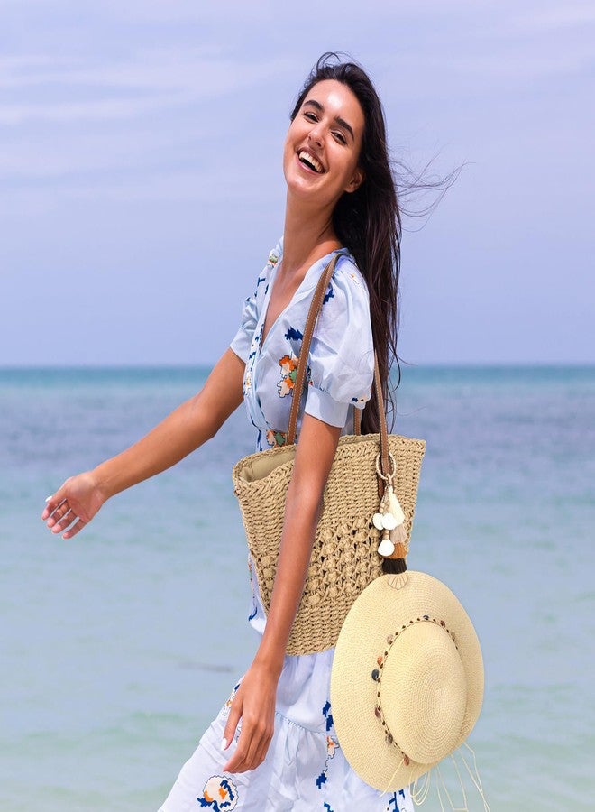 RUNROLE Straw Purse with Tassel Hat Clip, Beach Bag for Women, Handmade Large Woven Purse, Summer Raffia Tote Shoulder Bag - Image 2